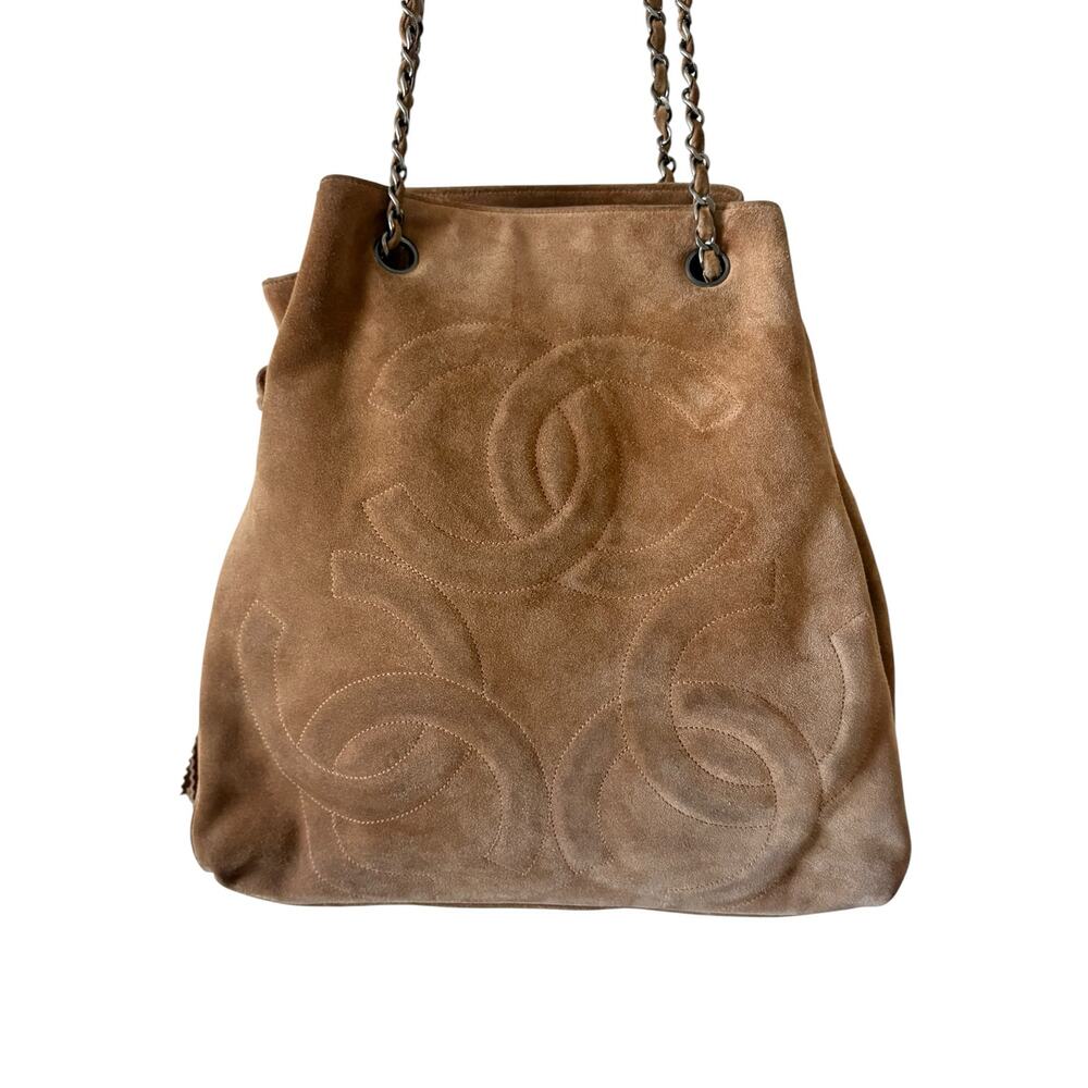 Chanel Vintage Brown Suede Shoulder Bag Tassel Chain Strap - Picture 3 of 14